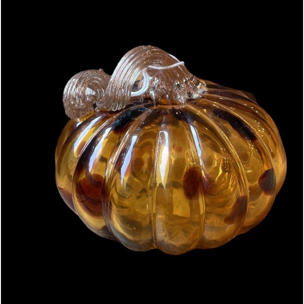🍁Martha Stewart Tortoise Shell Handblown Glass Pumpkin Autumn Accent! NWT!